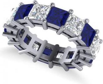 Allurez Princess Diamond & Blue Sapphire Wedding Band 14k White Gold (10.08ct)