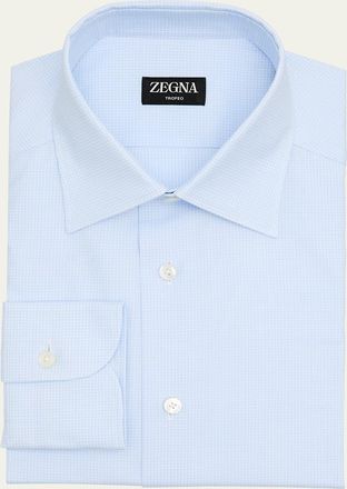 Ermenegildo Zegna Mens Micro-Check Trofeo Cotton Dress Shirt