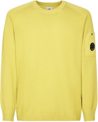 C.P. Company Cotton Crepe Crewneck Lens Sweater - Heren - Ronde hals truien - Geel - 2XL - Katoen - Truien & Vesten