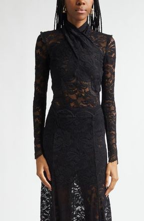 Paco Rabanne Twist Front Scalloped Lace Top in Black at Nordstrom, Size 6 Us