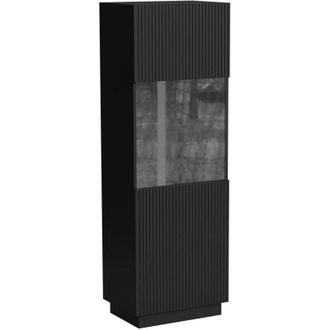 Dmora Vitrina Vado, Vitrina De Sal&oacute;n Con Puerta De Cristal Y Detalle, Acabado Estriado, 60 X 40 H 178 Cm, Color Negro