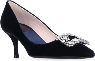 Roger Vivier Crystal-Embellished Velvet Heel - Navy