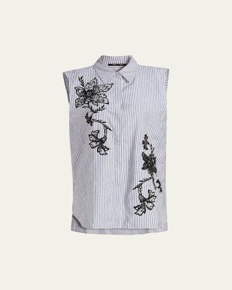 Kobi Halperin Aerin Striped Floral-Embroidered Blouse