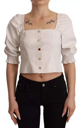 Pinko Square Neck Button Down Crop Womens Blouse (Pre-Owned)