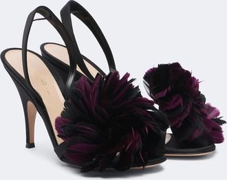 Gianvito Rossi Floral-appliqu&eacute; satin slingback sandals