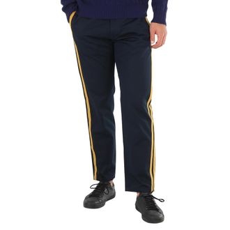 Roberto Cavalli Navy Straight Leg Striped Cotton Trousers, Brand Size 50 (Waist Size 34)