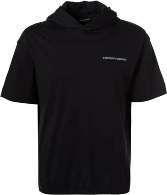 Emporio Armani Hooded katoenen T-shirt met logopatch - Heren - T-shirts - Blauw - L - Katoen - Tops
