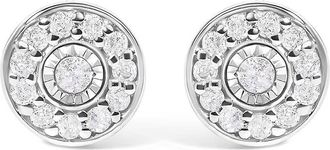 House of Brilliance 925 Sterling Silver 1/4 Cttw Diamond Miracle Set Solitaire with Halo Stud Earrings