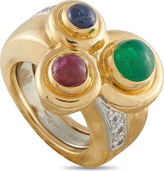 David Webb 18K Yellow Gold Diamond, Emerald, Ruby, and Sapphire Ring DW24-121525