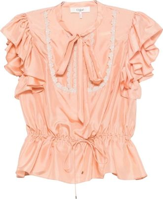 Chlo&eacute; Overhemden, Dames, Roze, XS, Polyester, Habotai Zijden Top met Ruches