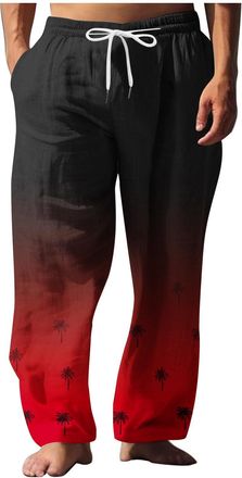 Generic Red Man Gradient Loose Fit Pants Pajamas Pjs for Mens Beach Casual Vintage Hawaiian Flare Wide Leg Pjs 2025 Clothing XL