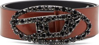 Diesel 4 cm pull-up leather belt with jewel buckle - Belts - Woman - Brown