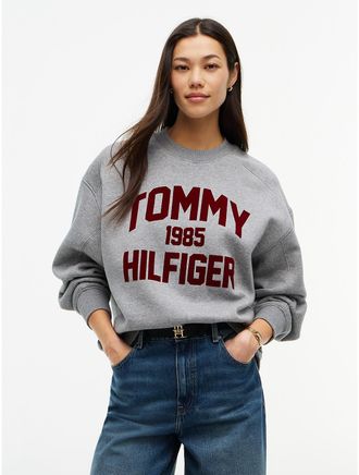 Tommy Hilfiger Womens Relaxed Fit Varsity Logo Sweatshirt - Medium Grey Heather - XS