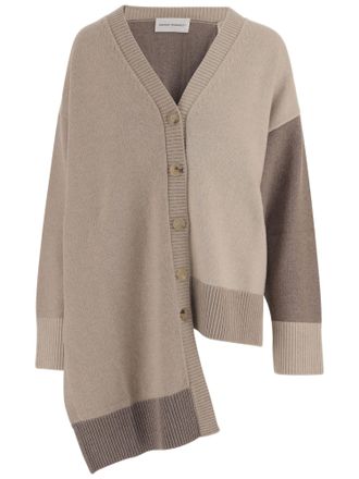 Niccol&ograve; Pasqualetti Asymmetrical Hem Wool And Cashmere Cardigan With Color-Block Design