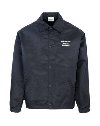 Dr&ocirc;le de Monsieur Lightweight Black Jacket with Embroidered Logo and Bold Slogan