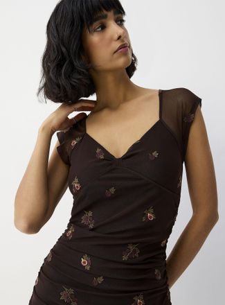 Icone Womens Ruched micromesh midi dress