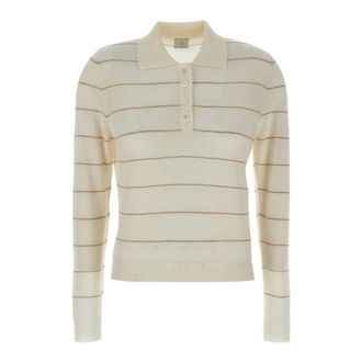Eleventy Truien & Vesten, Dames, Wit, L, Wol, Polo met 4 knopen