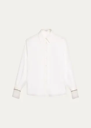 Brunello Cucinelli Monili Sheer-Cuff Cotton Button-Down Shirt