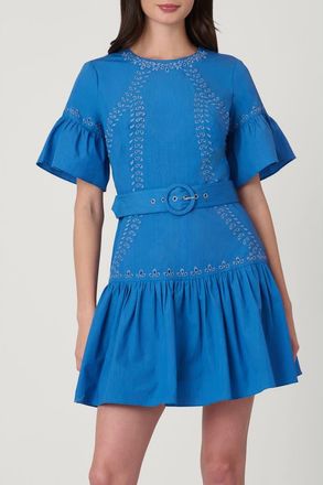 Shoshanna Lasercut Cotton Tessa Dress in Marina at Nordstrom, Size 14