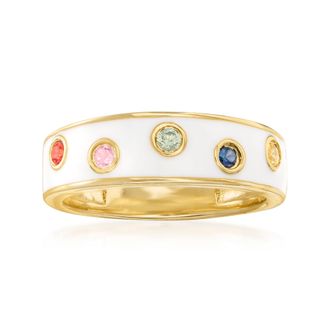 Ross-Simons Multicolored Sapphire and White Enamel Ring in 18kt Gold Over Sterling