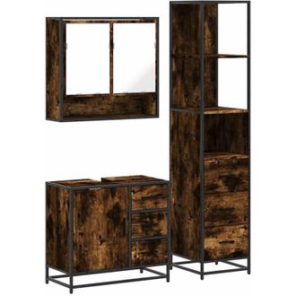 vidaXL Set De Muebles Ba&ntilde;o 3 Pzas Madera Contrachapada Roble Ahumado Vidaxl