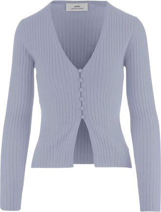 arch4 ribbed V-neck cardigan - women - Cashmere - S - Blue