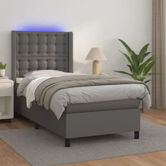 vidaXL Vidaxl - Cama Box Spring Y Colch&oacute;n Led Cuero Sint&eacute;tico Gris 90x190 Cm