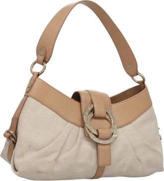 Bulgari Chandra Hobo Canvas And Leather Beige Canvas Bag (Pre-Owned)