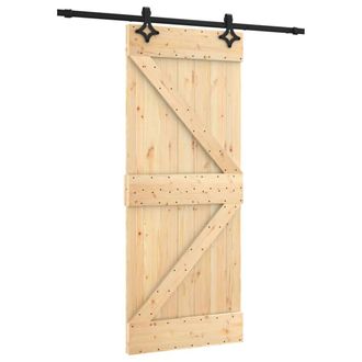 Berkfield Home Sliding Door with Hardware Set 85x210 cm Solid Wood Pine in Light Tan