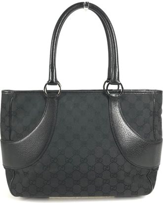 Gucci Gg Canvas Black Gg Canvas Leather Shoulder Bag Tote Bag (Pre-Owned)