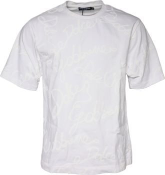 Dolce & Gabbana Mens Logo Tshirt Short Sleeve Crew - White Cotton - Size EU 46 (Mens)
