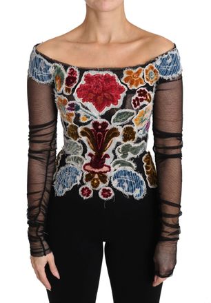 Dolce & Gabbana Zwart Bloemen Ricamo Top T-shirt Blouse
