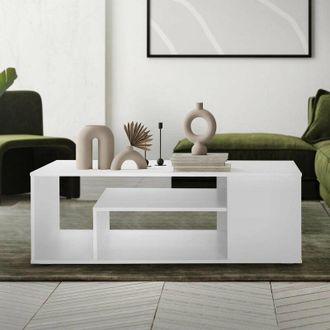 ML Design Ml-design Mesa De Centro Blanca 110x50x41 Cm Madera De Roble Sonoma Mesita De Caf&eacute; Rectangular Moderna Mueble Auxiliar Vers&aacute;til Con 4 Estantes En 3 Ni