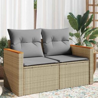 vidaXL Sof&aacute; De Jard&iacute;n Con Cojines De 2 Plazas Rat&aacute;n Sint&eacute;tico Beige Vidaxl