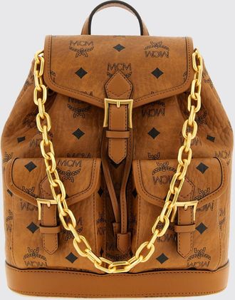 MCM Zaino in cotone spalmato con stampa logo e chiusura con patta