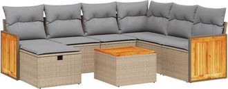 vidaXL Juego De Sof&aacute;s Jard&iacute;n Con Cojines Beige Mezcla 8 Pzas Rat&aacute;n Pe Vidaxl