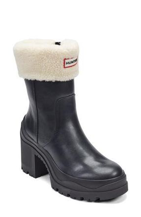 Hunter Marisol Waterproof Faux Shearling Cuff Bootie in Black at Nordstrom Rack, Size 7