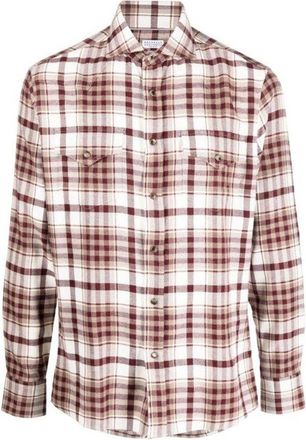 Brunello Cucinelli MenS Brown Plaid Button-Up Shirt, Size S