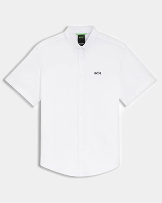 HUGO BOSS Mens ST_Motion Short Sleeve Shirt in White Cotton - Size X-Large