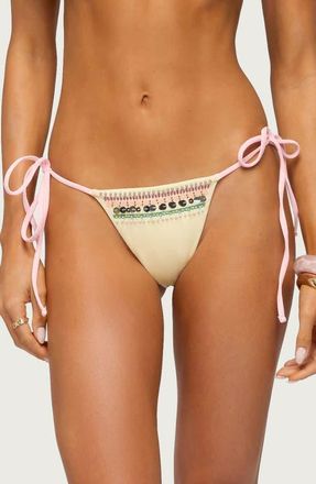 Edikted Tarah Beaded Sequin Side Tie Swim Bottoms in Mix at Nordstrom, Size X-Large
