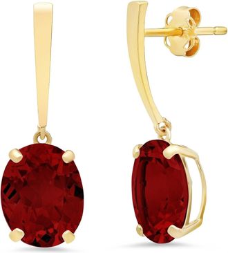MAX + STONE 14k Yellow Gold Solitaire Oval-Cut Gemstone Drop Earrings (10x8mm)