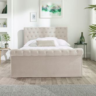 Aspire Home Accents Chesterfield Ottoman Bed Oatmeal in Beige | Size: Single