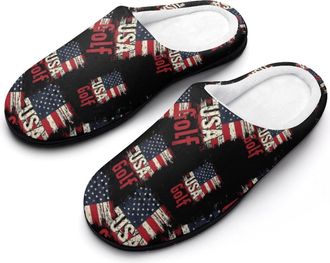 Generic Golf U.S. Flag Cotton Slippers for Women Indoor Outdoor Slipper Slip-On Memory Foam Home Shoes