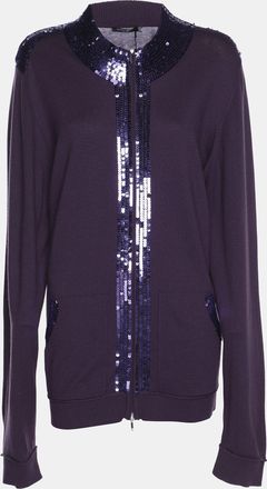 Marina Rinaldi Marina Sport By Marina Rinaldi Purple Stretch Knit Sequined Cardigan