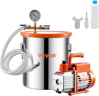 OEM 18,93 L C&aacute;mara De Vac&iacute;o Y Kit De Bomba 3,5 Cfm Kit De C&aacute;mara De Desgasificaci&oacute;n Con Bomba De Vac&iacute;o De Una Etapa Con Tapa De Acr&iacute;lico, Aceite, Manguera