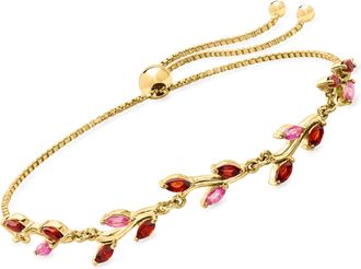 RS Pure by Ross-Simons Garnet and. Pink Topaz Leaf Bolo Bracelet in 18kt Gold Over Sterling