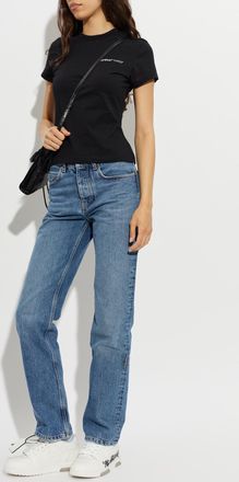 Off-white T-shirt With Printed Logo, Womens, Black