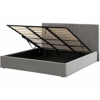 Beliani Letto con contenitore velluto grigio 180 x 200 cm Testata imbottita Vion