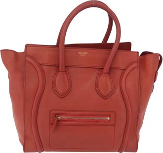 Celine Luggage Smooth Leather Red Leather Handbag (Pre-Owned)