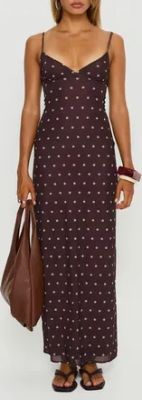 Princess Polly Dot Sleeveless Mesh Maxi Dress in Plum /Pink Polka Dot at Nordstrom, Size 10